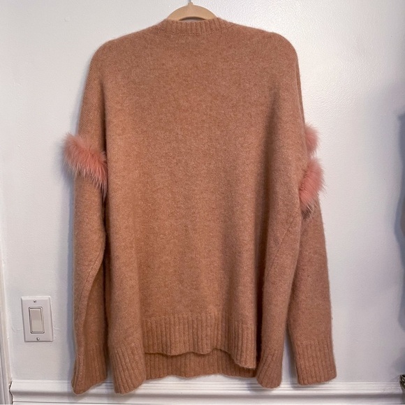 LAPOINTE Fox Fur Trim V Neck Cashmere Silk Pullover Sweater M/L - Picture 10 of 11